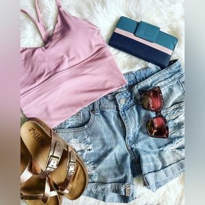 AE Distressed Light Wash Denim Shorts